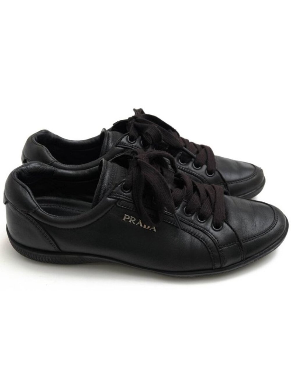 Prada Shoes Sneakers Low Cut Women Leather Black 3 E5620 - Picture 2 of 9